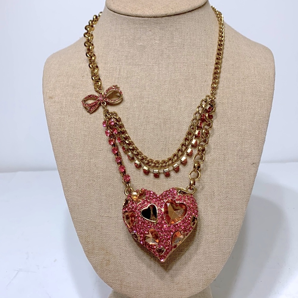Bold pink sequin heart statement necklace